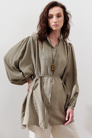 Tencel Toparlanmış Tunik Yeşil