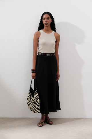 Linen Stitch Detail Skirt Black