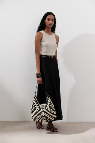 Linen Stitch Detail Skirt Black