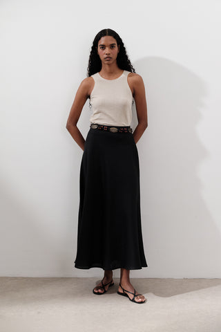 Linen Stitch Detail Skirt Black