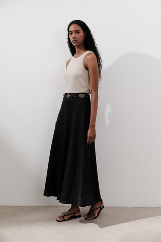 Linen Stitch Detail Skirt Black