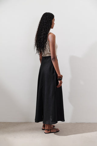 Linen Stitch Detail Skirt Black