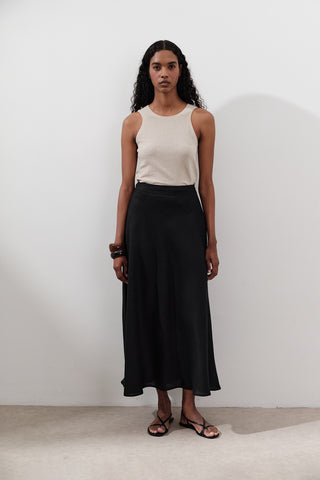 Linen Stitch Detail Skirt Black