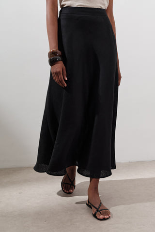 Linen Stitch Detail Skirt Black