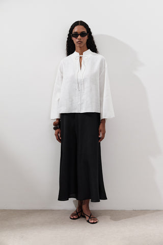 Linen Tie-Front Blouse Ecru