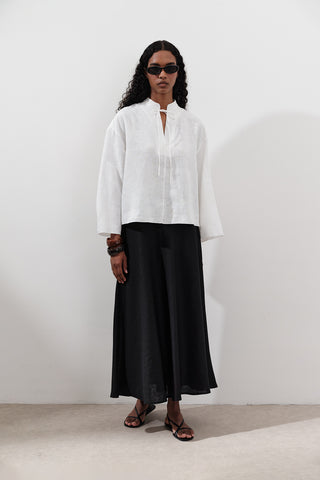 Linen Tie-Front Blouse Ecru