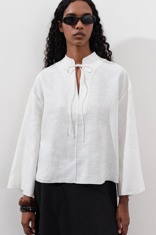 Linen Tie-Front Blouse Ecru