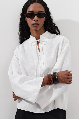 Linen Tie-Front Blouse Ecru