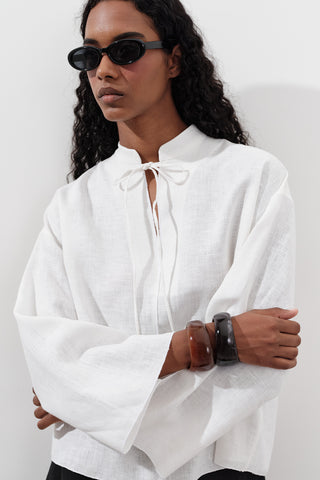 Linen Tie-Front Blouse Ecru