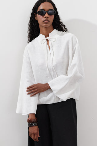 Linen Tie-Front Blouse Ecru