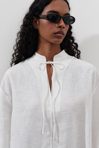 Linen Tie-Front Blouse Ecru