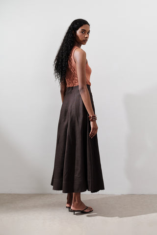 Linen Panel Skirt Dark Brown