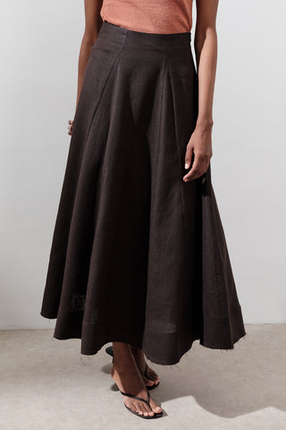Linen Panel Skirt Dark Brown