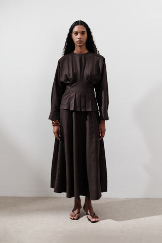 Linen Panel Skirt Dark Brown