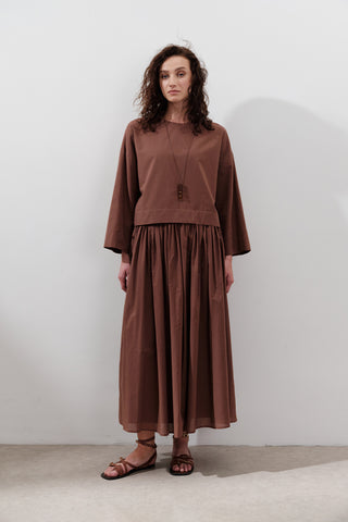 Wide Skirt With Tie Detail Warm Brown