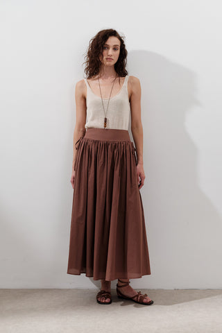 Wide Skirt With Tie Detail Warm Brown