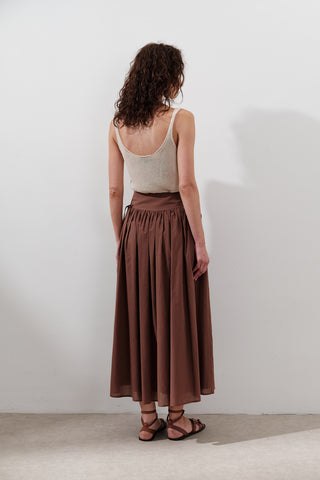 Wide Skirt With Tie Detail Warm Brown