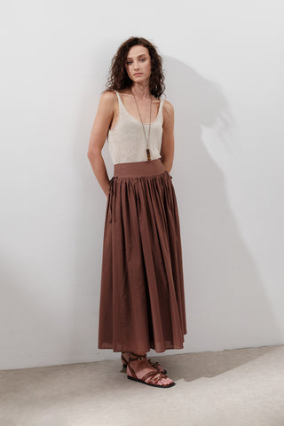 Wide Skirt With Tie Detail Warm Brown