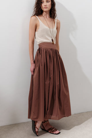 Wide Skirt With Tie Detail Warm Brown