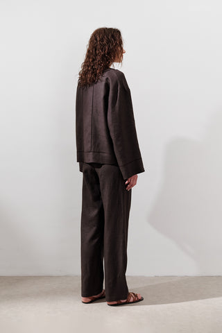 Single-Button Linen Blouse Dark Brown