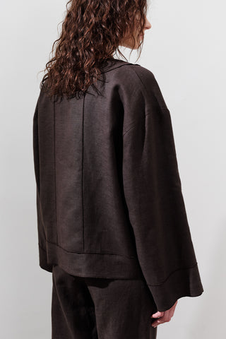 Single-Button Linen Blouse Dark Brown