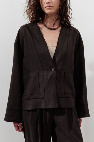 Single-Button Linen Blouse Dark Brown