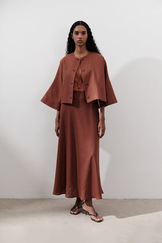 Short Linen Jacket With Wide Sleeves Copper