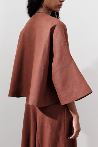Short Linen Jacket With Wide Sleeves Copper