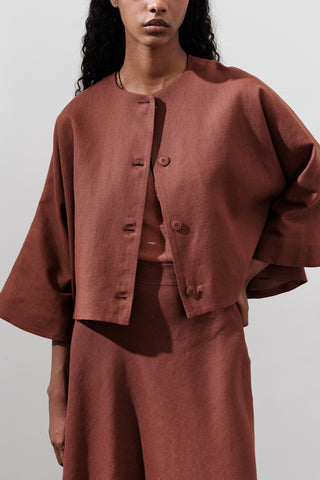 Short Linen Jacket With Wide Sleeves Copper