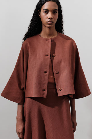 Short Linen Jacket With Wide Sleeves Copper