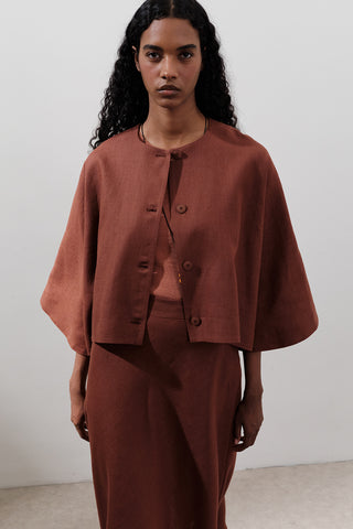 Short Linen Jacket With Wide Sleeves Copper