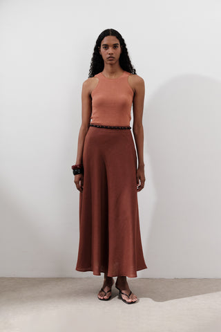 Linen Stitch Detail Skirt Copper