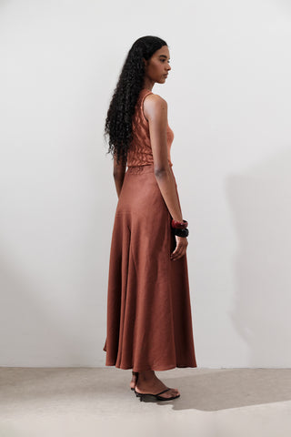 Linen Stitch Detail Skirt Copper