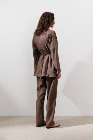 Fitted Linen Jacket Dusty Brown