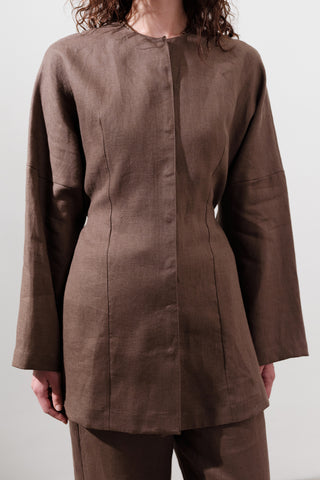 Fitted Linen Jacket Dusty Brown