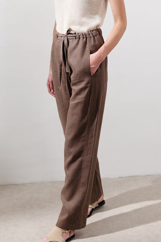Linen Barrel Trousers Dusty Brown