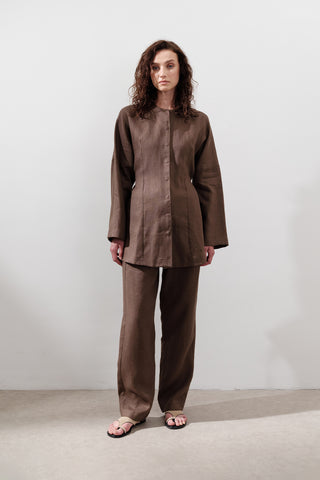 Linen Barrel Trousers Dusty Brown