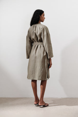 Linen Belted Long Tunic Khaki