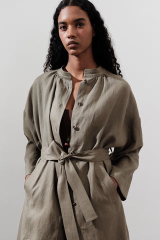Linen Belted Long Tunic Khaki