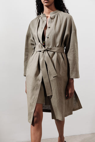Linen Belted Long Tunic Khaki