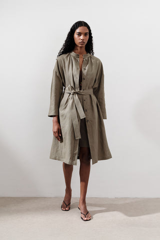 Linen Belted Long Tunic Khaki