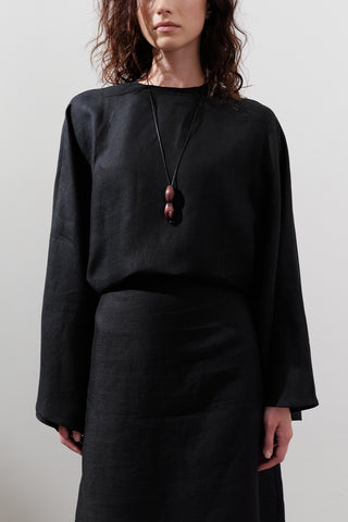 Tie-Waist Linen Dress Black