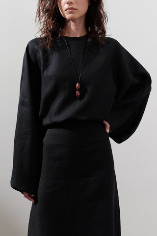 Tie-Waist Linen Dress Black