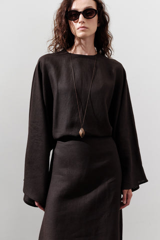 Tie-Waist Linen Dress Dark Brown