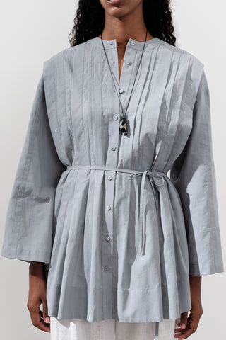 Pleated Wide-Sleeve Tunic Blue