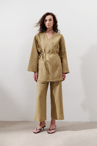 Linen Wrap Kimono Curry