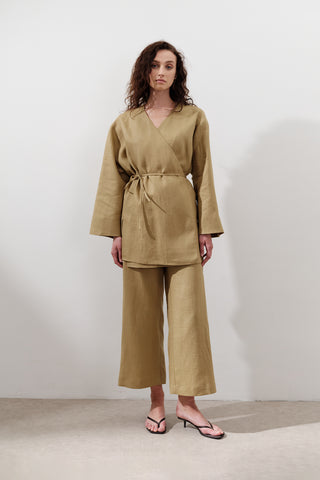 Linen Wrap Kimono Curry