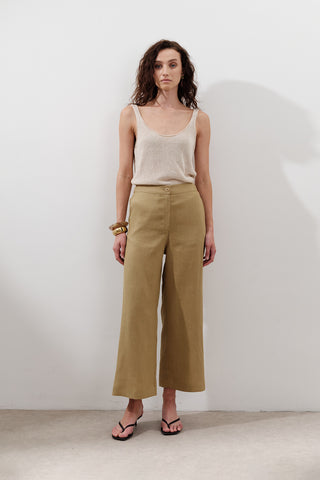 Wide-Leg Linen Trousers Curry