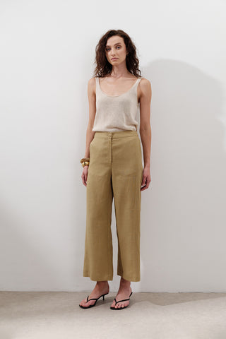 Wide-Leg Linen Trousers Curry