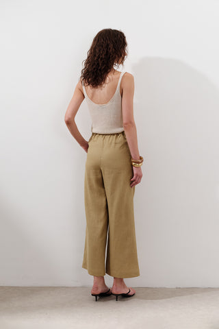 Wide-Leg Linen Trousers Curry